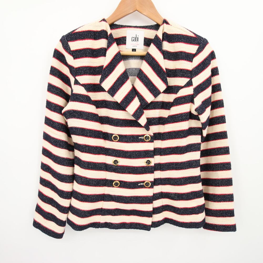 CAbi Navy, Cream & Red Striped Double-Breasted Jacket